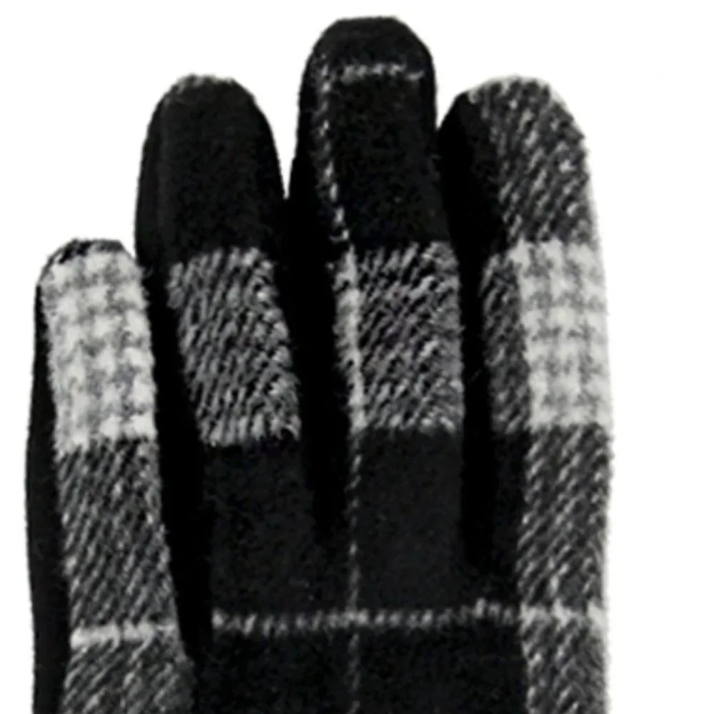Black Button Plaid Smart Gloves Fleece Lined Smart Touch Text Friend